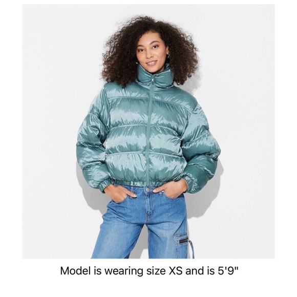 Women's Puffer Jacket - Wild Fable Turquoise Blue L NWT - Picture 2 of 7